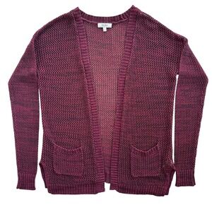 Mudd Women’s S Burgundy Black Crochet Sheer Knit Open Front Pockets Cardigan Y2K